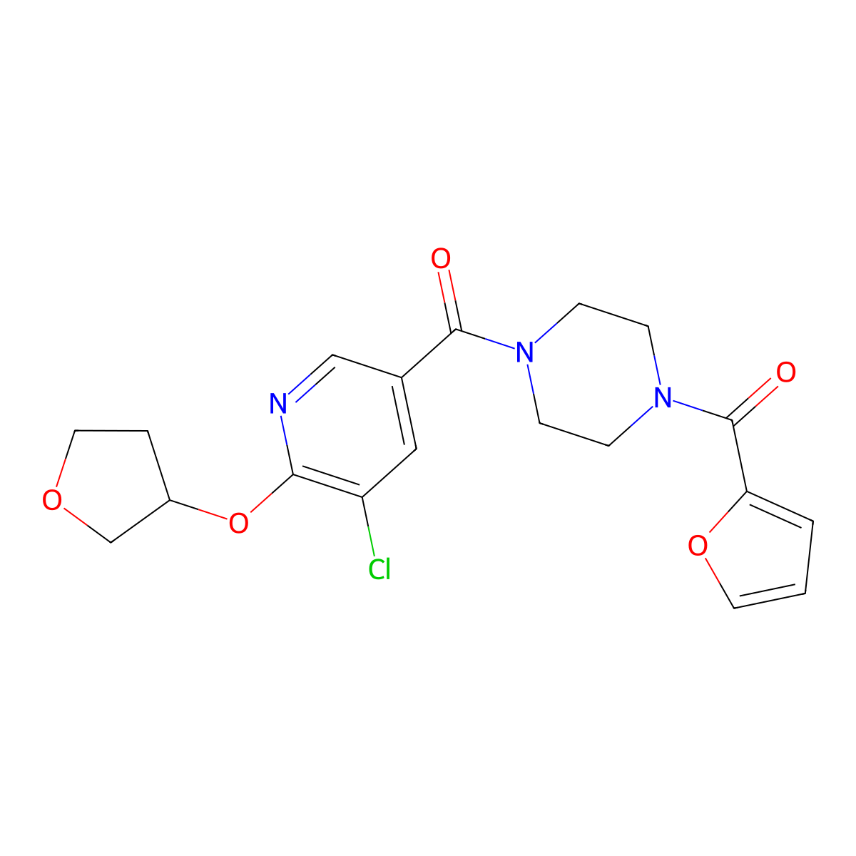 (4-(5-Chloro-6-((tetrahydrofuran-3-yl)oxy)nicotinoyl)piperazin-1-yl)(furan-2-yl)methanone molecular structure, CAS 1903400-84-9