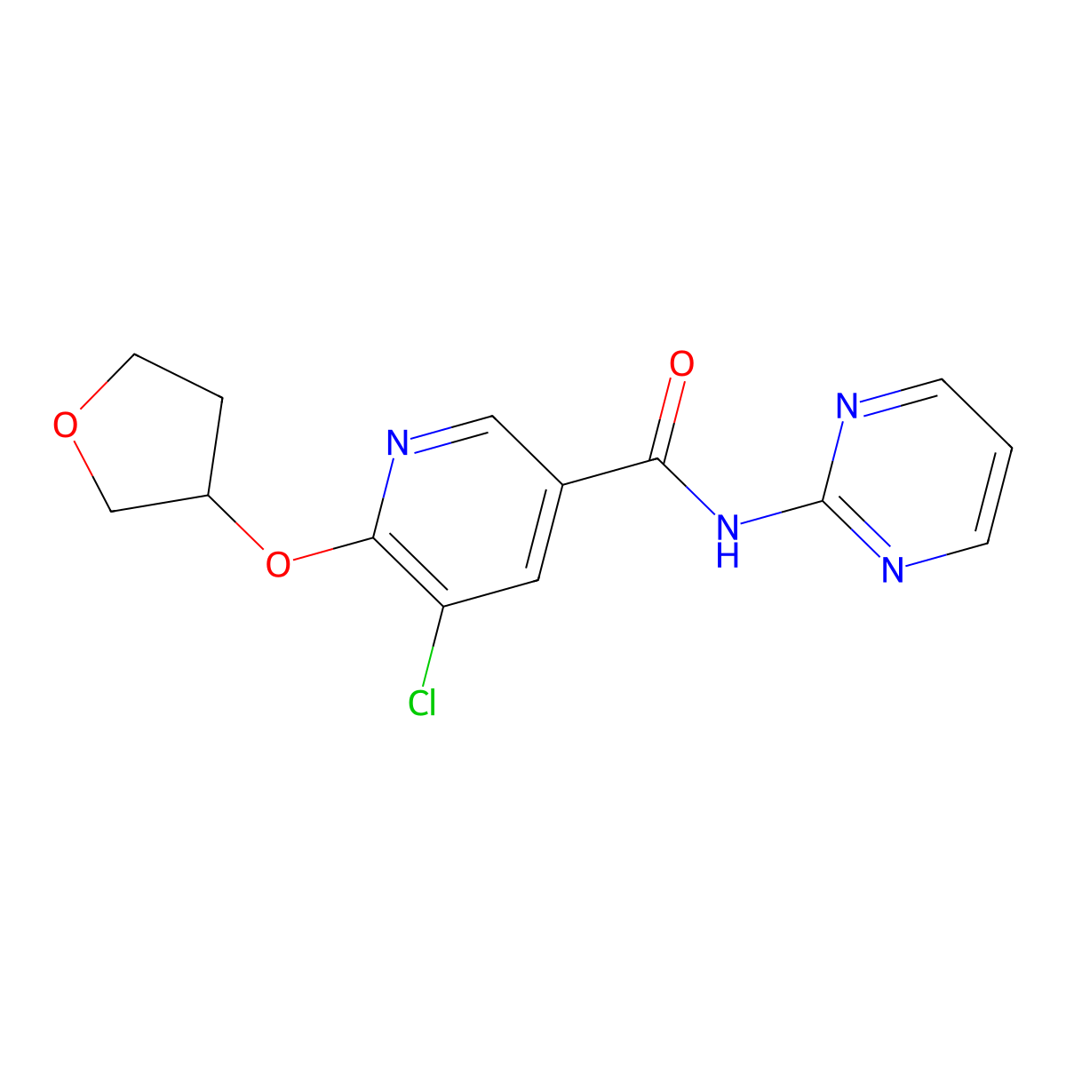 5-chloro-N-(pyrimidin-2-yl)-6-((tetrahydrofuran-3-yl)oxy)nicotinamide molecular structure, CAS 1903401-03-5