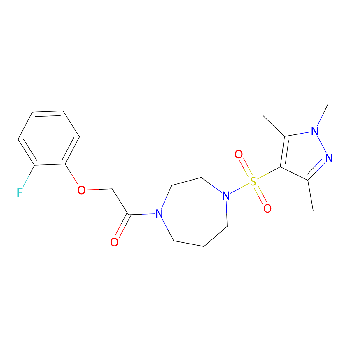 2-(2-fluorophenoxy)-1-(4-((1,3,5-trimethyl-1H-pyrazol-4-yl)sulfonyl)-1,4-diazepan-1-yl)ethanone molecular structure, CAS 1903401-56-8
