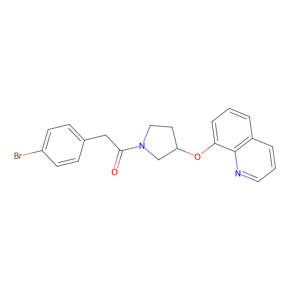 2-(4-Bromophenyl)-1-(3-(quinolin-8-yloxy)pyrrolidin-1-yl)ethanone molecular structure, CAS 1903403-72-4