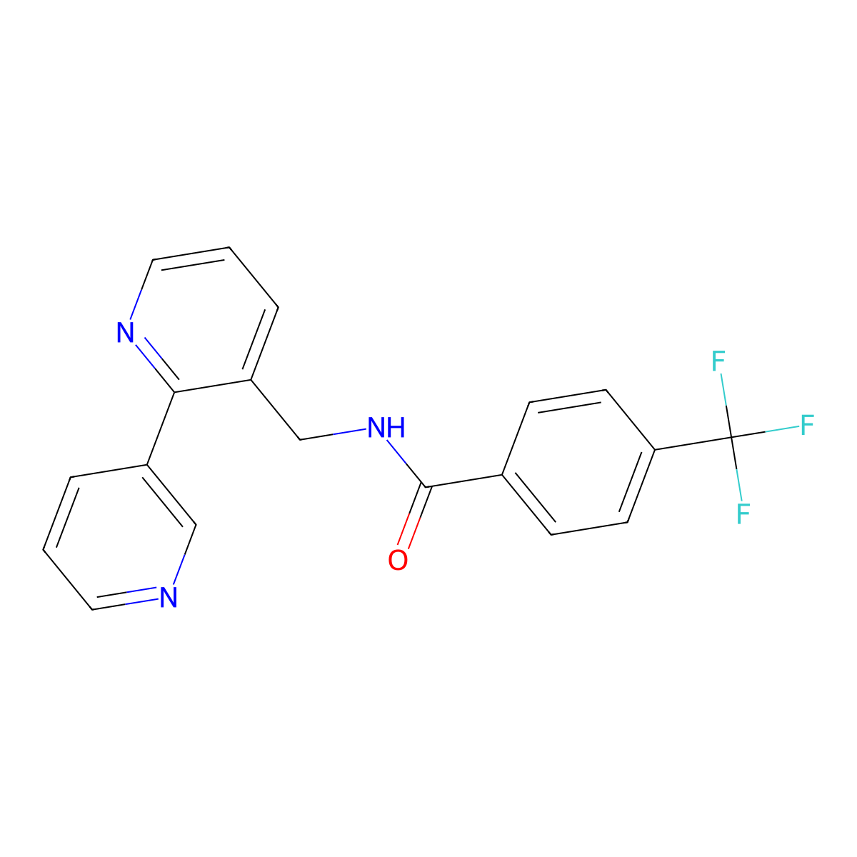 N-({[2,3'-bipyridine]-3-yl}methyl)-4-(trifluoromethyl)benzamide molecular structure, CAS 1903404-09-0