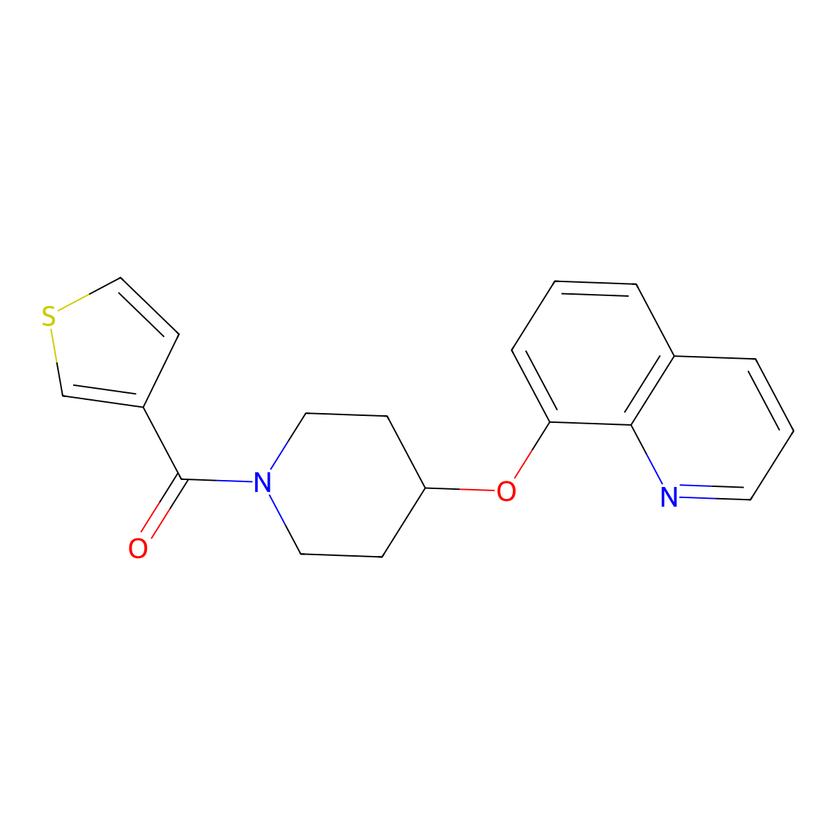 (4-(Quinolin-8-yloxy)piperidin-1-yl)(thiophen-3-yl)methanone molecular structure, CAS 1903404-55-6