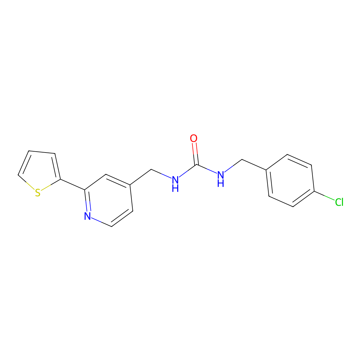 1-(4-Chlorobenzyl)-3-((2-(thiophen-2-yl)pyridin-4-yl)methyl)urea molecular structure, CAS 1903405-06-0
