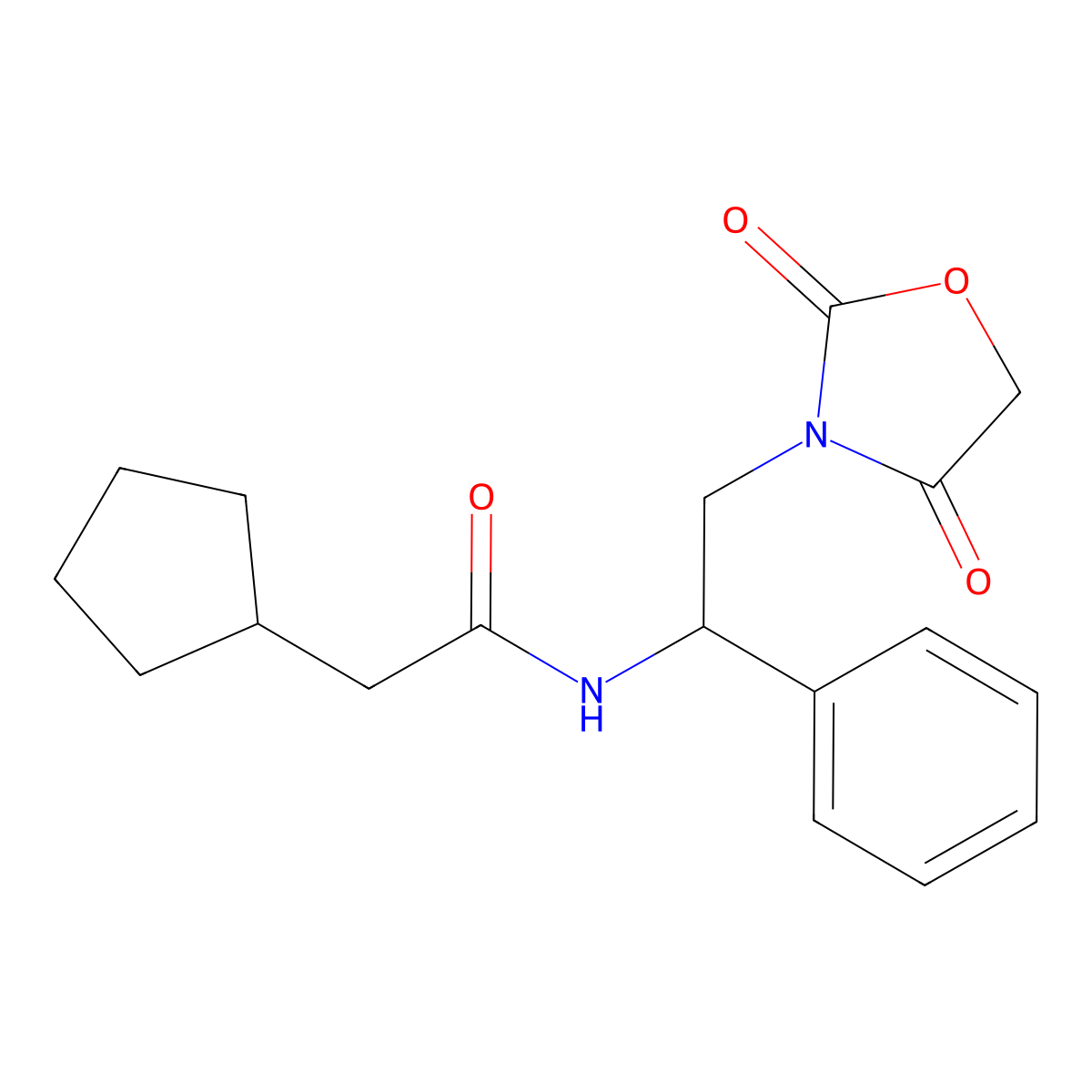 2-cyclopentyl-N-(2-(2,4-dioxooxazolidin-3-yl)-1-phenylethyl)acetamide molecular structure, CAS 1903407-23-7
