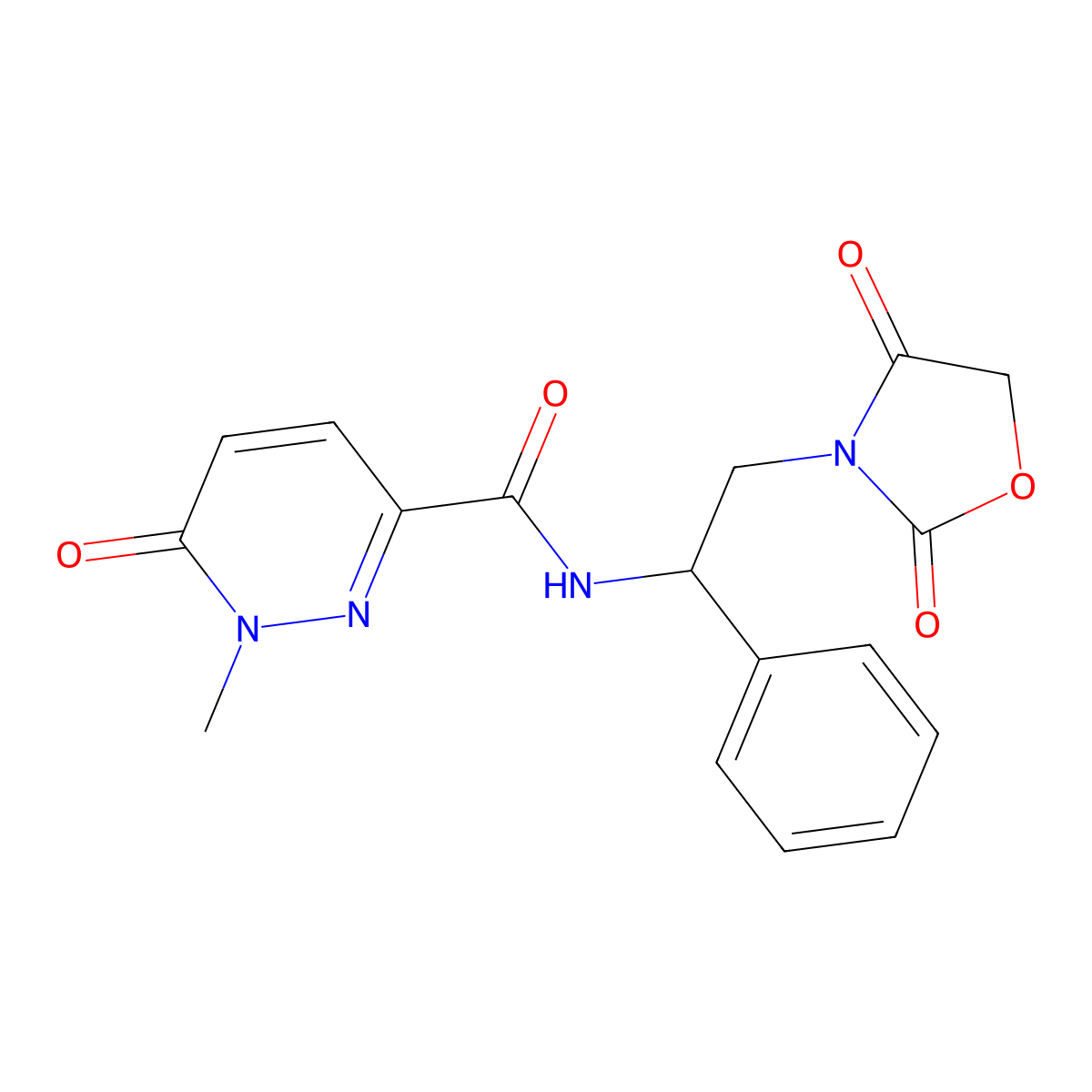 N-(2-(2,4-dioxooxazolidin-3-yl)-1-phenylethyl)-1-methyl-6-oxo-1,6-dihydropyridazine-3-carboxamide molecular structure, CAS 1903407-64-6