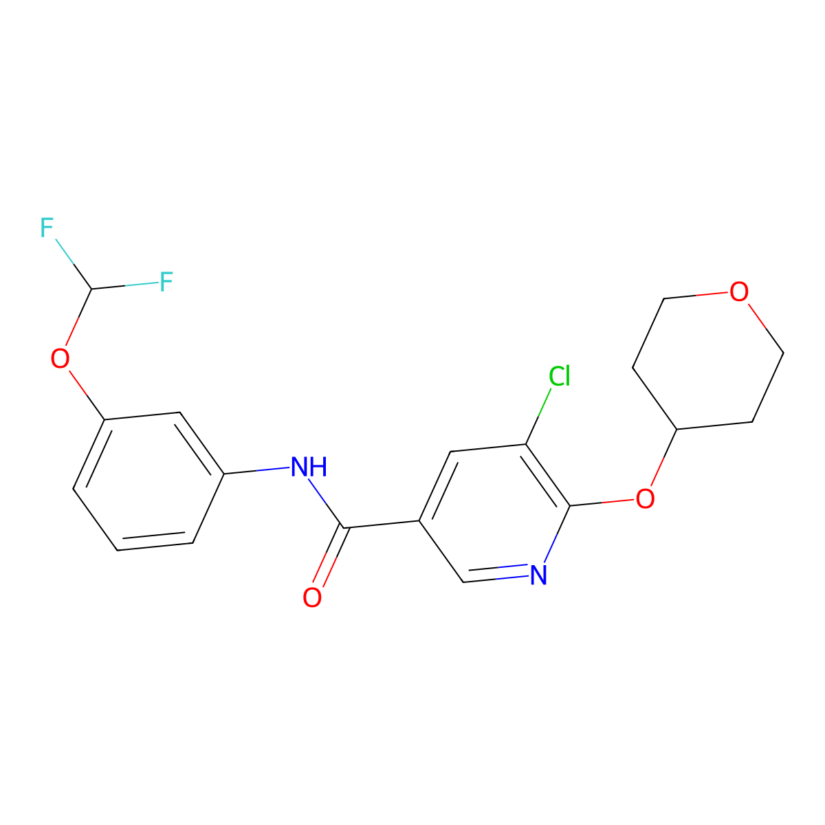 5-chloro-N-(3-(difluoromethoxy)phenyl)-6-((tetrahydro-2H-pyran-4-yl)oxy)nicotinamide molecular structure, CAS 1903407-77-1
