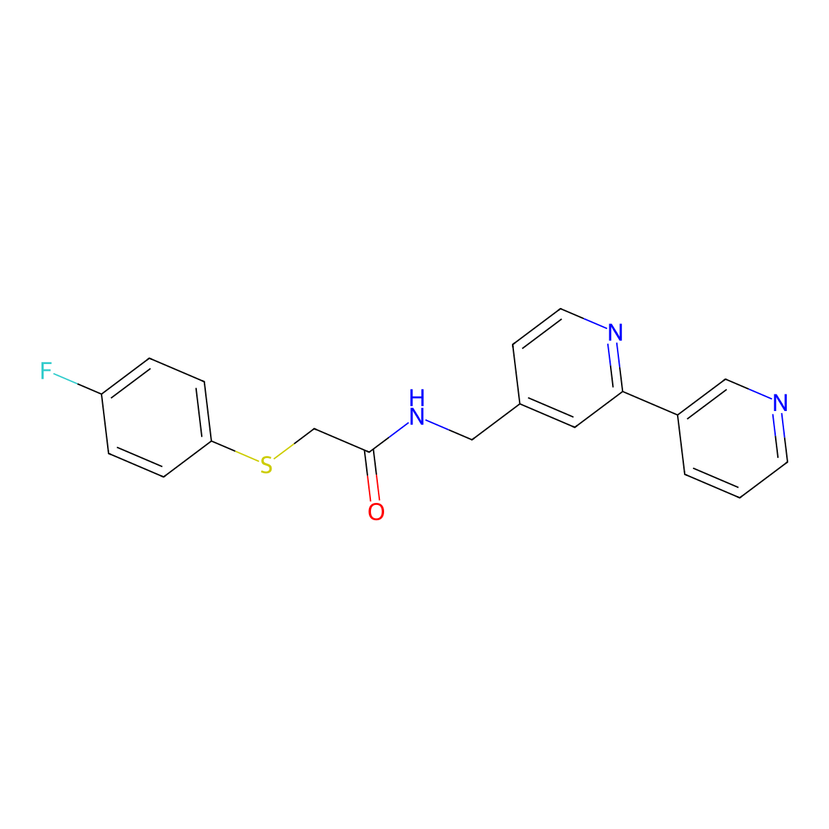 N-({[2,3'-bipyridine]-4-yl}methyl)-2-[(4-fluorophenyl)sulfanyl]acetamide molecular structure, CAS 1903408-88-7