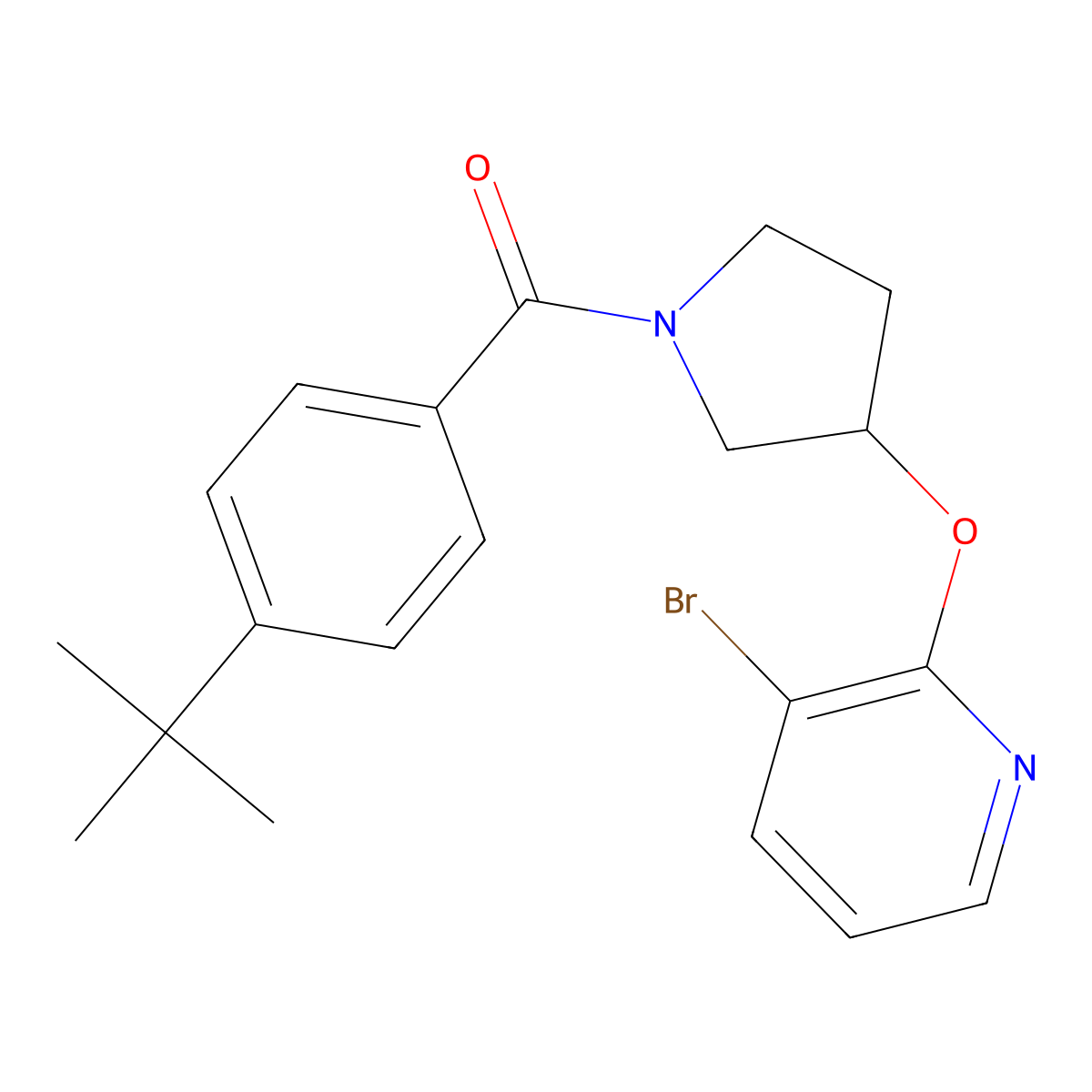 (3-((3-Bromopyridin-2-yl)oxy)pyrrolidin-1-yl)(4-(tert-butyl)phenyl)methanone molecular structure, CAS 1903411-74-4