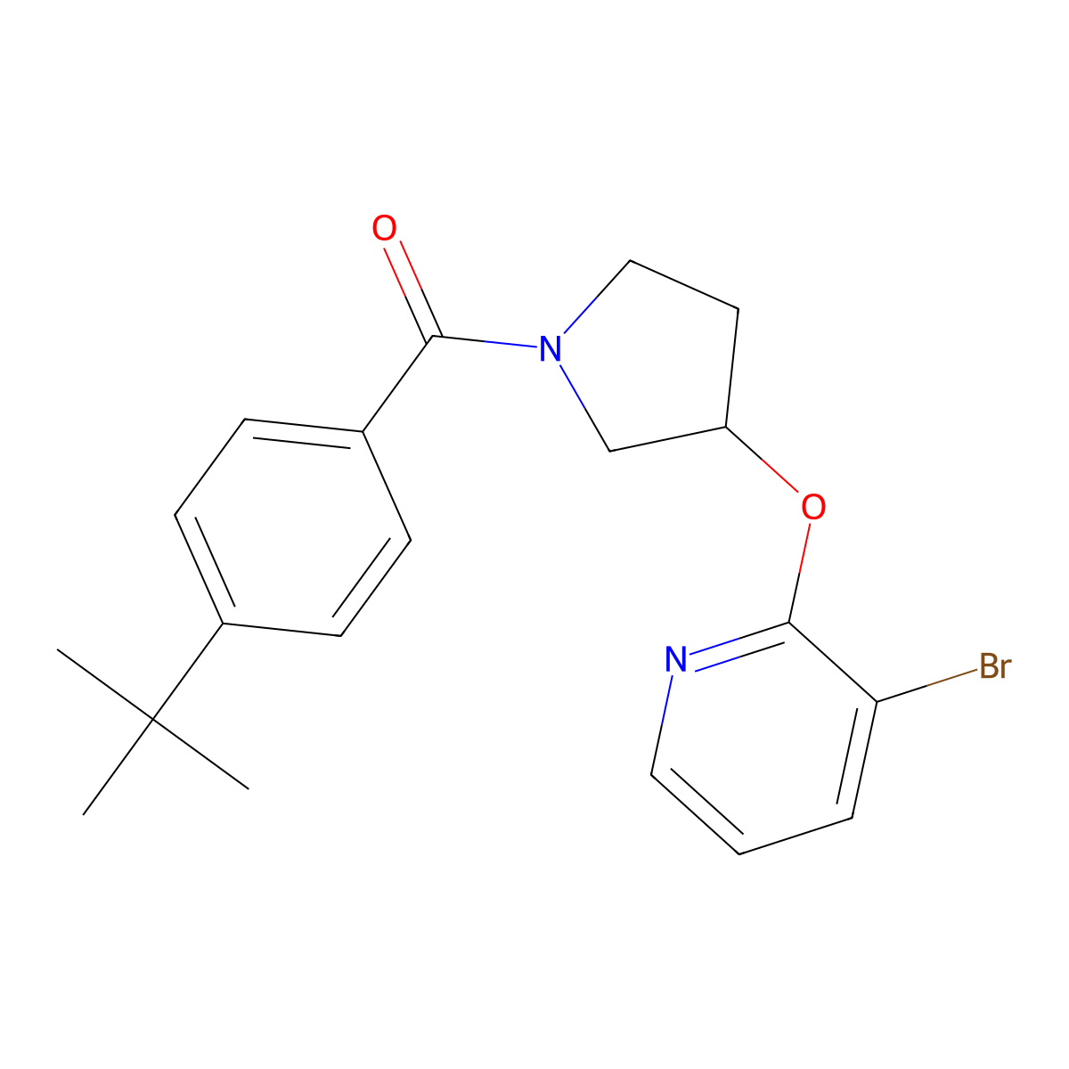 (3-((3-Bromopyridin-2-yl)oxy)pyrrolidin-1-yl)(4-(tert-butyl)phenyl)methanone molecular structure, CAS 1903411-74-4