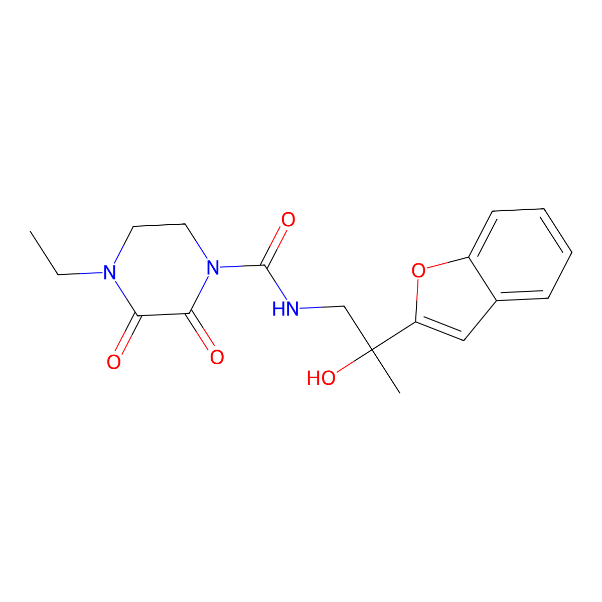 N-(2-(benzofuran-2-yl)-2-hydroxypropyl)-4-ethyl-2,3-dioxopiperazine-1-carboxamide molecular structure, CAS 1903413-76-2