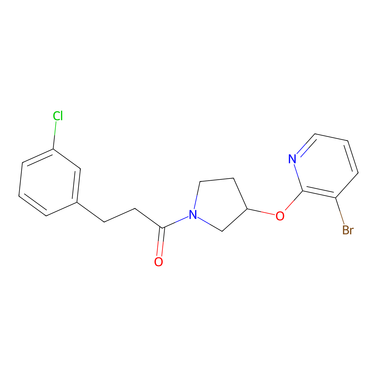 1-(3-((3-Bromopyridin-2-yl)oxy)pyrrolidin-1-yl)-3-(3-chlorophenyl)propan-1-one molecular structure, CAS 1903416-61-4