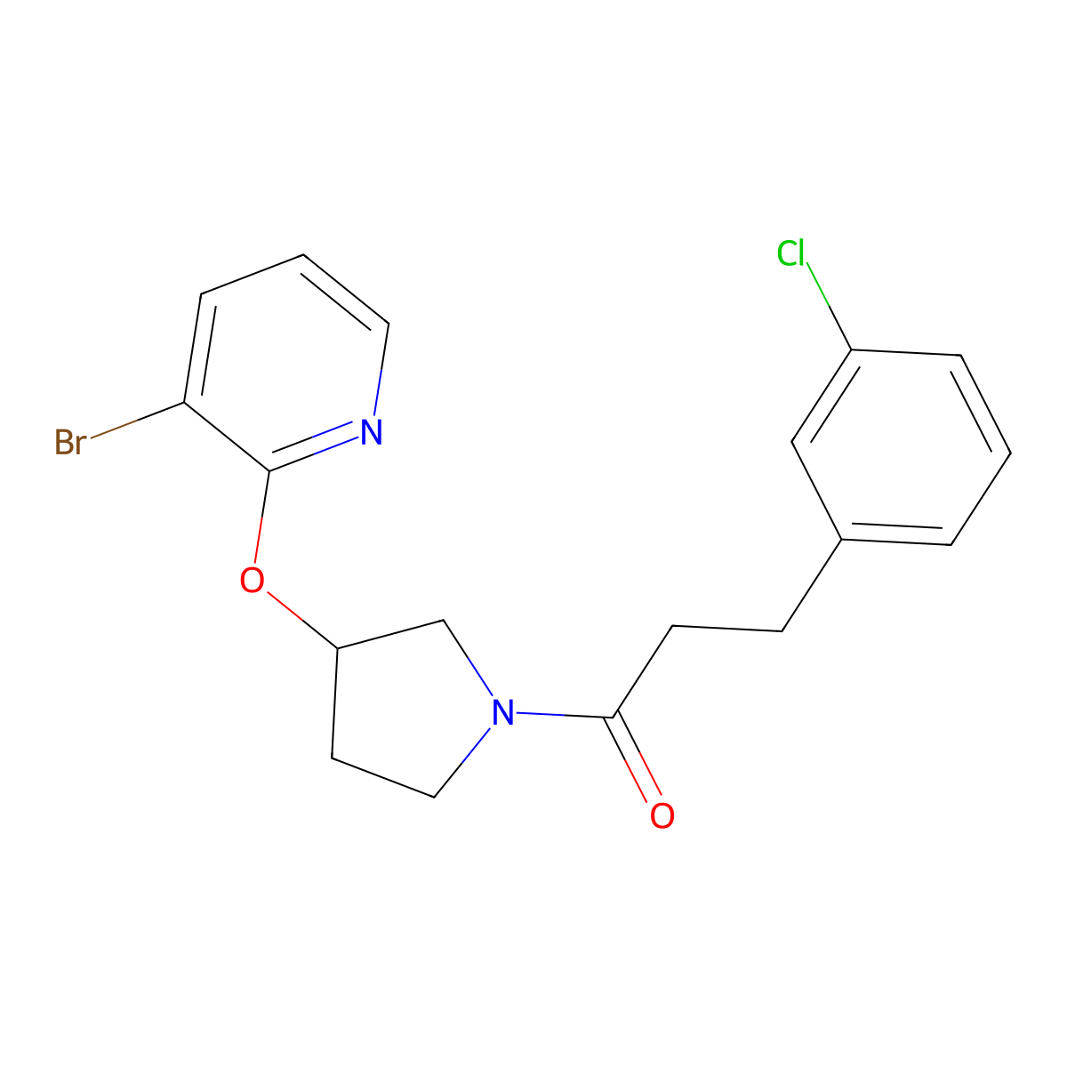 1-(3-((3-Bromopyridin-2-yl)oxy)pyrrolidin-1-yl)-3-(3-chlorophenyl)propan-1-one molecular structure, CAS 1903416-61-4