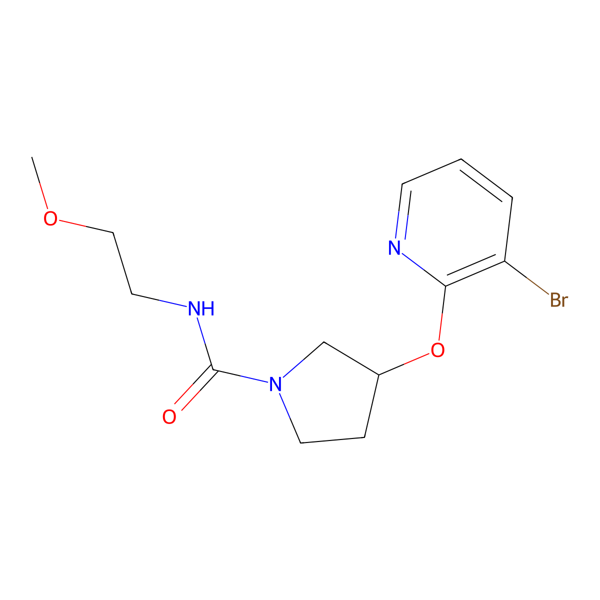 3-((3-bromopyridin-2-yl)oxy)-N-(2-methoxyethyl)pyrrolidine-1-carboxamide molecular structure, CAS 1903416-78-3