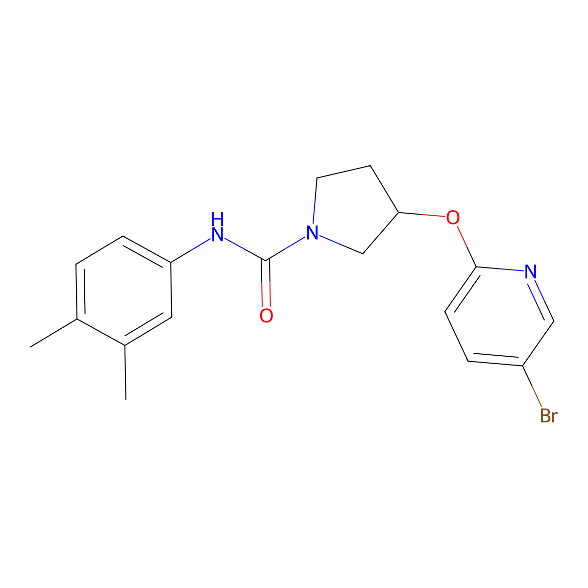 3-((5-bromopyridin-2-yl)oxy)-N-(3,4-dimethylphenyl)pyrrolidine-1-carboxamide molecular structure, CAS 1903417-26-4