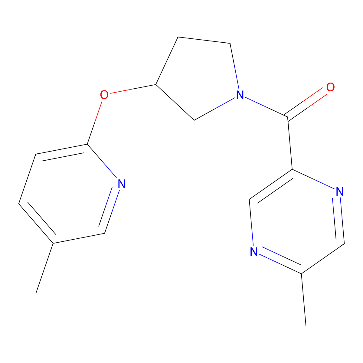 (5-Methylpyrazin-2-yl)(3-((5-methylpyridin-2-yl)oxy)pyrrolidin-1-yl)methanone molecular structure, CAS 1903418-31-4