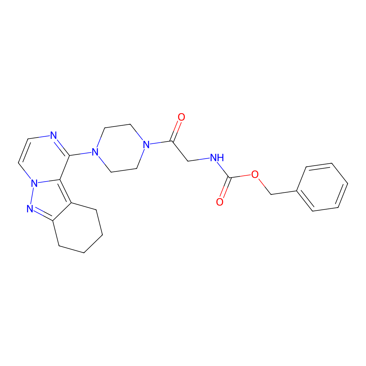 Benzyl (2-oxo-2-(4-(7,8,9,10-tetrahydropyrazino[1,2-b]indazol-1-yl)piperazin-1-yl)ethyl)carbamate molecular structure, CAS 1903425-01-3
