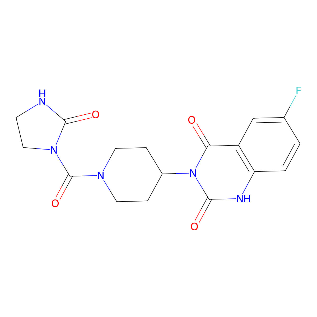6-fluoro-3-(1-(2-oxoimidazolidine-1-carbonyl)piperidin-4-yl)quinazoline-2,4(1H,3H)-dione molecular structure, CAS 1903425-31-9