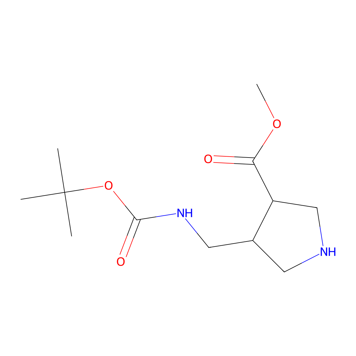 rac-methyl (3R,4R)-4-({[(tert-butoxy)carbonyl]amino}methyl)pyrrolidine-3-carboxylate molecular structure, CAS 1903429-34-4