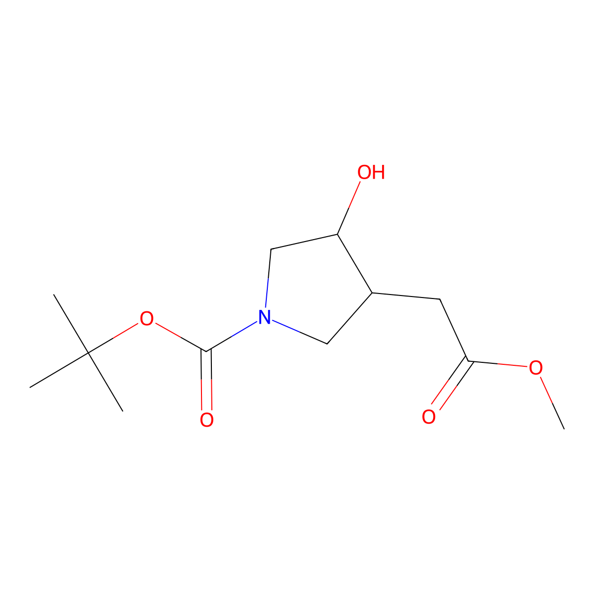 rac-tert-butyl (3R,4S)-3-hydroxy-4-(2-methoxy-2-oxoethyl)pyrrolidine-1-carboxylate molecular structure, CAS 1903429-50-4