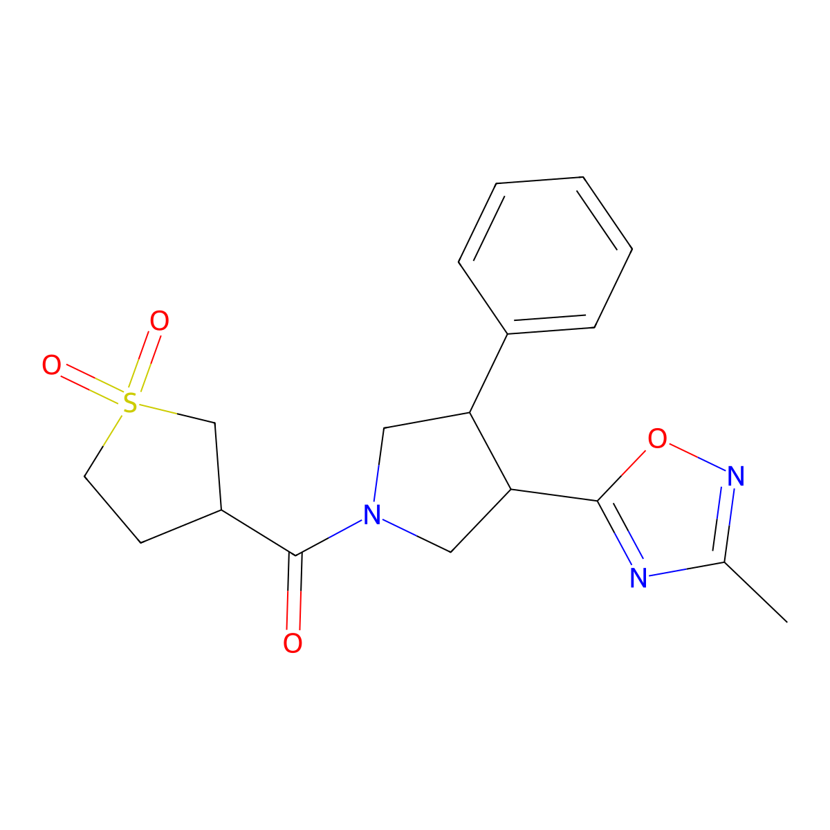 (1,1-Dioxidotetrahydrothiophen-3-yl)(3-(3-methyl-1,2,4-oxadiazol-5-yl)-4-phenylpyrrolidin-1-yl)methanone molecular structure, CAS 1903434-60-5