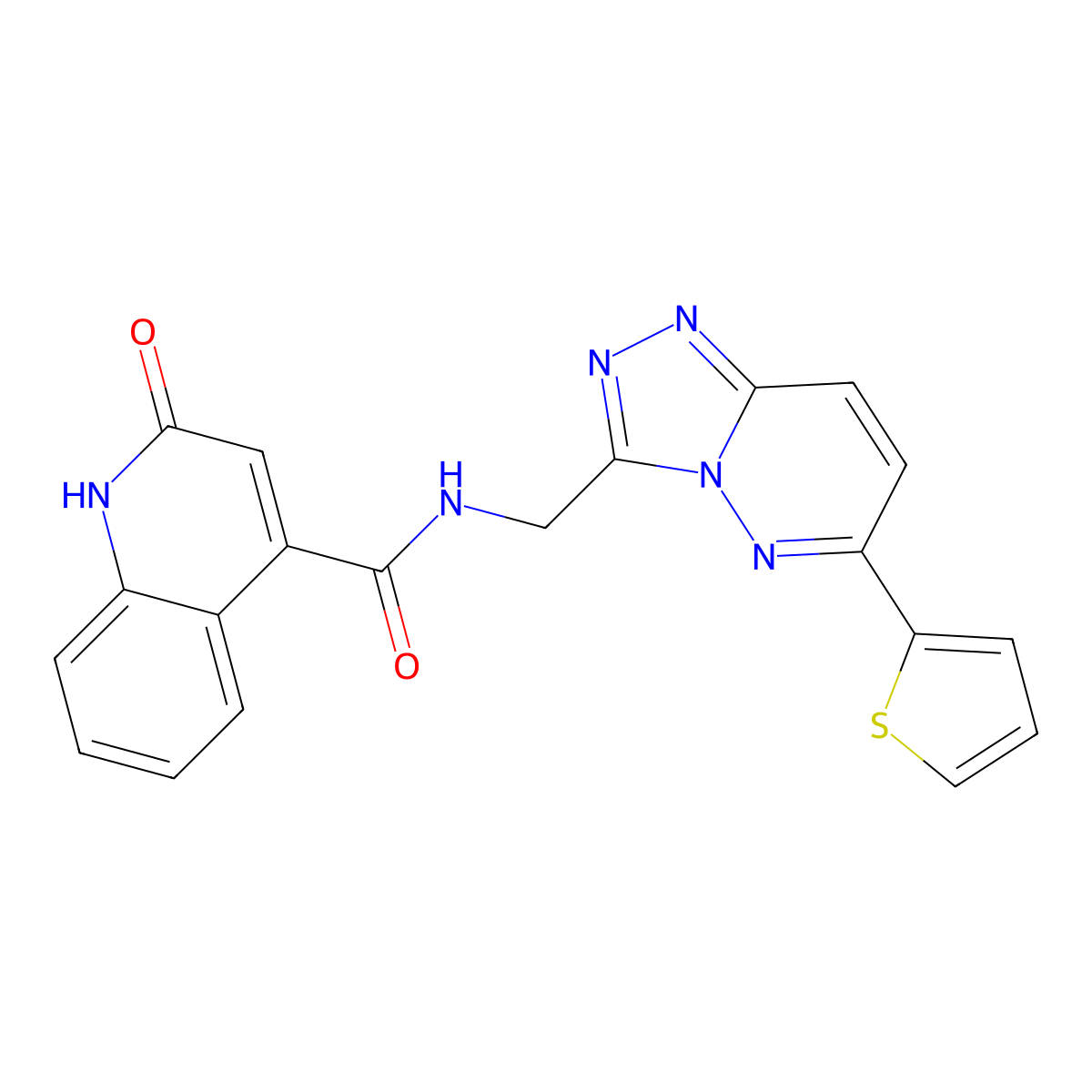 2-hydroxy-N-((6-(thiophen-2-yl)-[1,2,4]triazolo[4,3-b]pyridazin-3-yl)methyl)quinoline-4-carboxamide molecular structure, CAS 1903435-22-2
