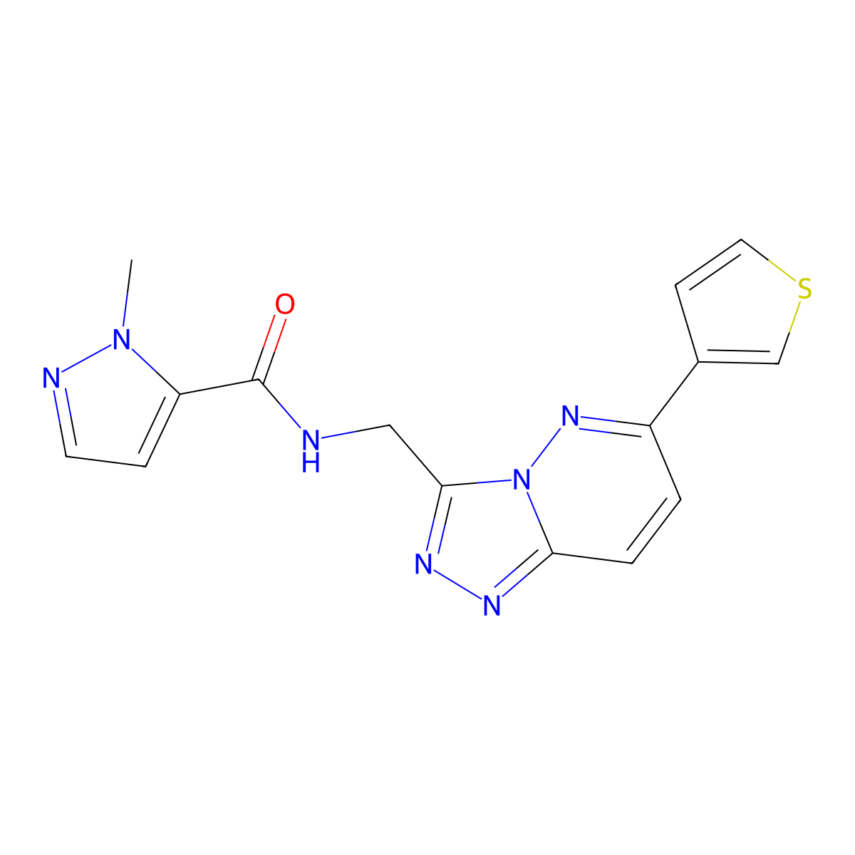 1-methyl-N-((6-(thiophen-3-yl)-[1,2,4]triazolo[4,3-b]pyridazin-3-yl)methyl)-1H-pyrazole-5-carboxamide molecular structure, CAS 1903436-09-8