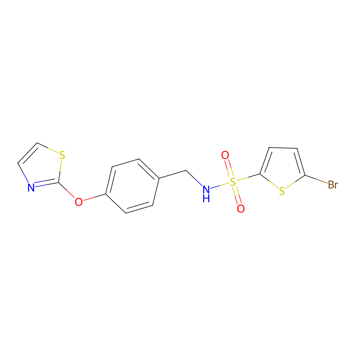 5-bromo-N-(4-(thiazol-2-yloxy)benzyl)thiophene-2-sulfonamide molecular structure, CAS 1903436-81-6