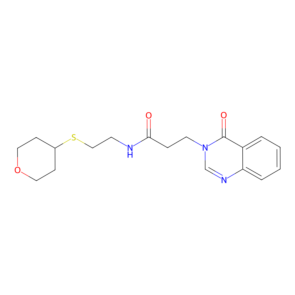 N-[2-(oxan-4-ylsulfanyl)ethyl]-3-(4-oxo-3,4-dihydroquinazolin-3-yl)propanamide molecular structure, CAS 1903438-04-9