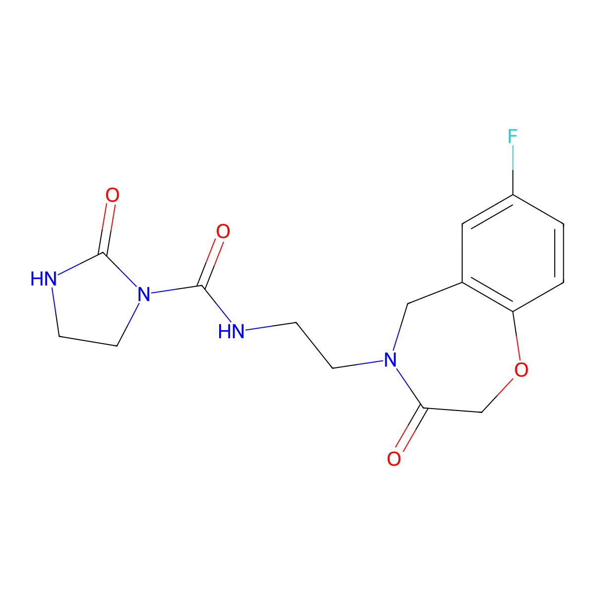 N-(2-(7-fluoro-3-oxo-2,3-dihydrobenzo[f][1,4]oxazepin-4(5H)-yl)ethyl)-2-oxoimidazolidine-1-carboxamide molecular structure, CAS 1903438-36-7
