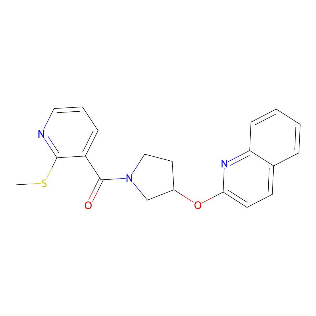 (2-(Methylthio)pyridin-3-yl)(3-(quinolin-2-yloxy)pyrrolidin-1-yl)methanone molecular structure, CAS 1903438-87-8