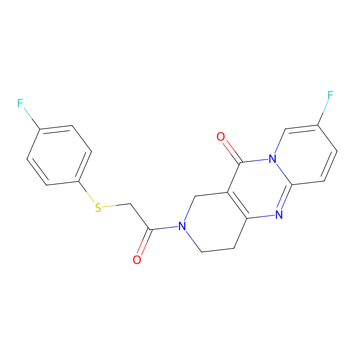 13-Fluoro-5-{2-[(4-fluorophenyl)sulfanyl]acetyl}-1,5,9-triazatricyclo[8.4.0.0^{3,8}]tetradeca-3(8),9,11,13-tetraen-2-one molecular structure, CAS 1903439-76-8