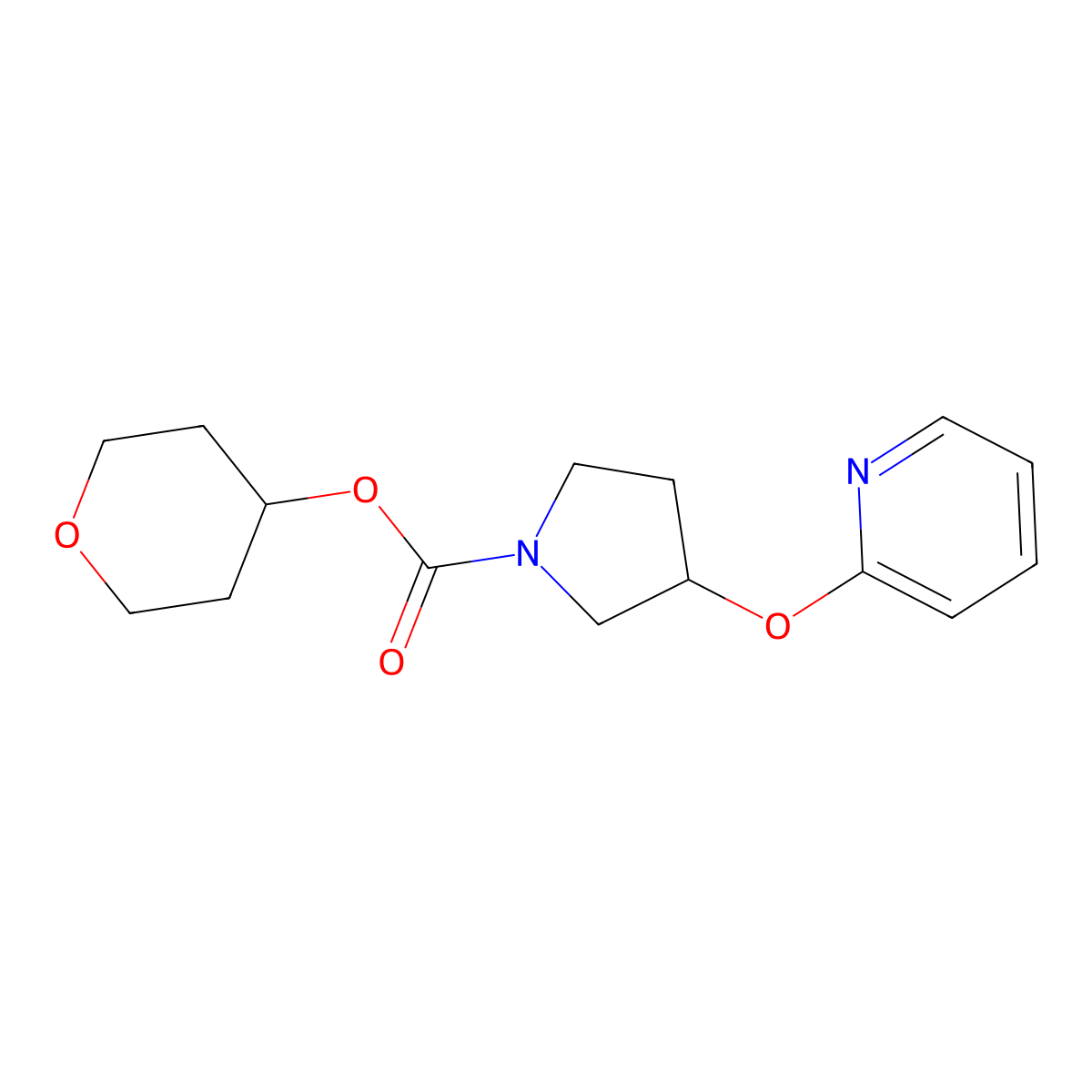 tetrahydro-2H-pyran-4-yl 3-(pyridin-2-yloxy)pyrrolidine-1-carboxylate molecular structure, CAS 1903439-85-9