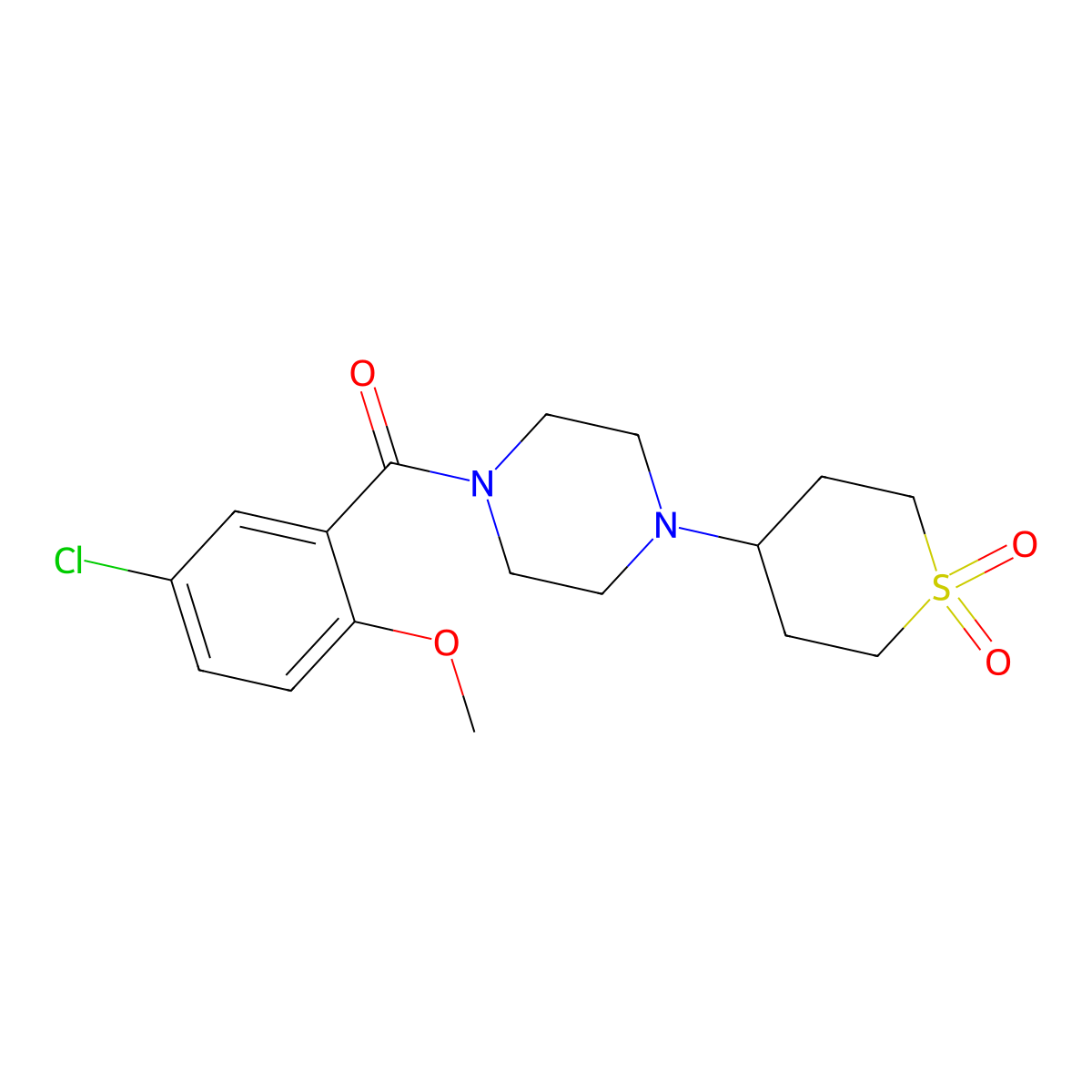 (5-chloro-2-methoxyphenyl)(4-(1,1-dioxidotetrahydro-2H-thiopyran-4-yl)piperazin-1-yl)methanone molecular structure, CAS 1903439-92-8