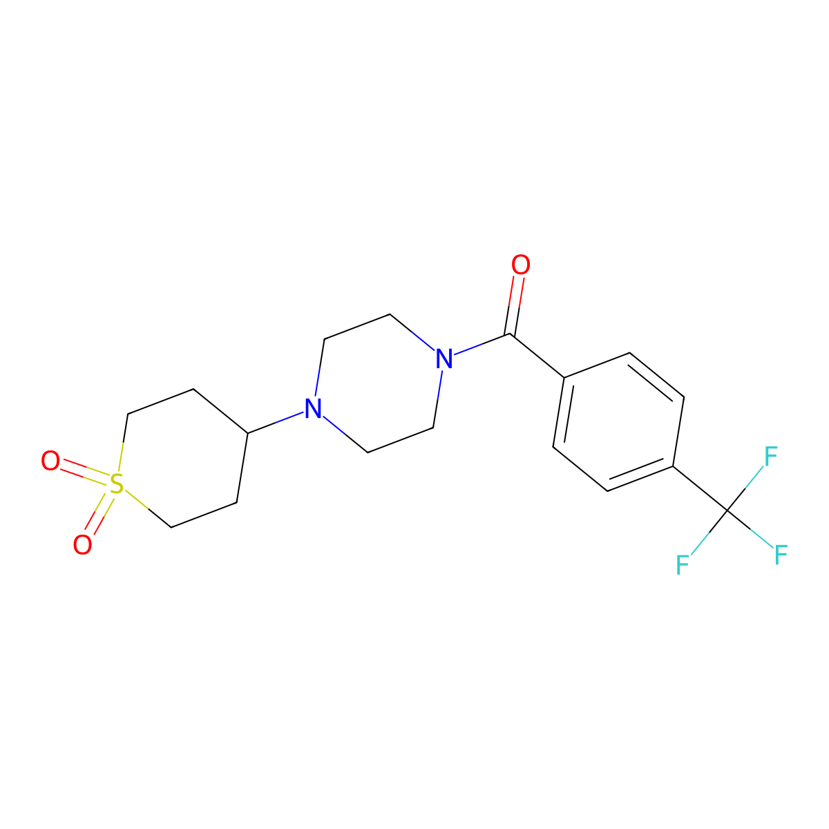 (4-(1,1-dioxidotetrahydro-2H-thiopyran-4-yl)piperazin-1-yl)(4-(trifluoromethyl)phenyl)methanone molecular structure, CAS 1903439-95-1