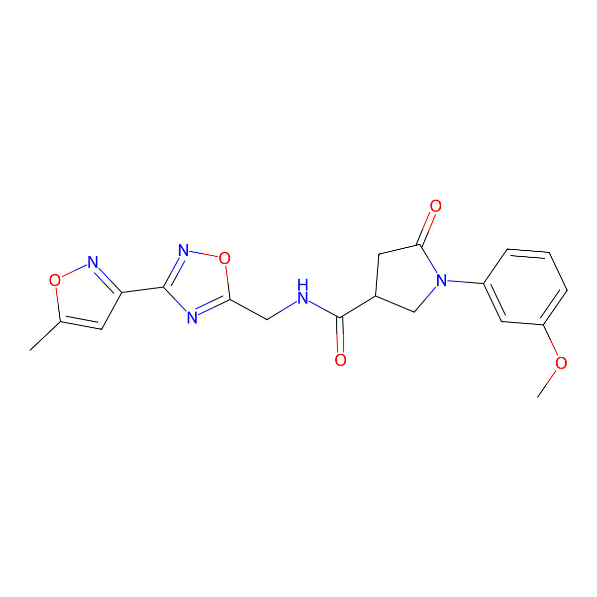 1-(3-methoxyphenyl)-N-{[3-(5-methyl-1,2-oxazol-3-yl)-1,2,4-oxadiazol-5-yl]methyl}-5-oxopyrrolidine-3-carboxamide molecular structure, CAS 1903440-26-5