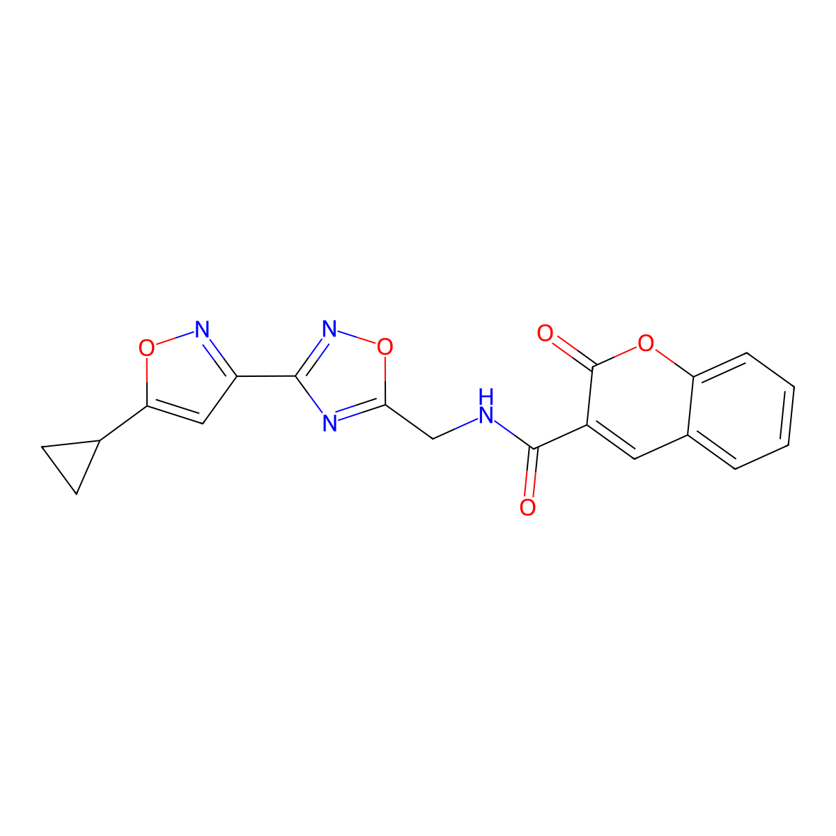 N-((3-(5-cyclopropylisoxazol-3-yl)-1,2,4-oxadiazol-5-yl)methyl)-2-oxo-2H-chromene-3-carboxamide molecular structure, CAS 1903440-45-8