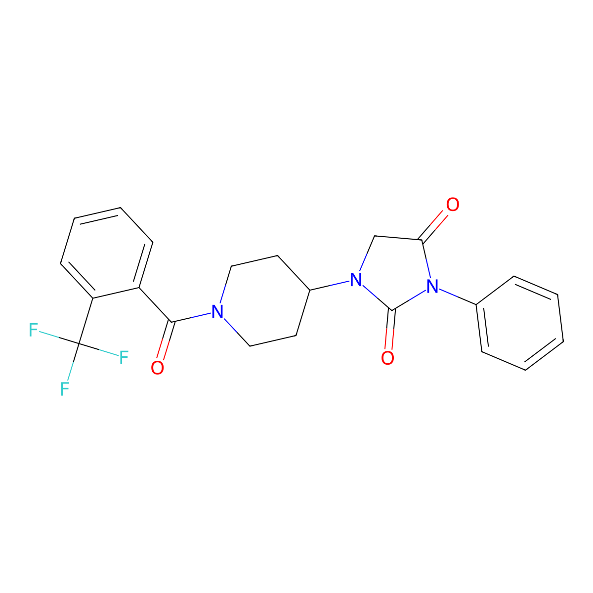 3-Phenyl-1-{1-[2-(trifluoromethyl)benzoyl]piperidin-4-yl}imidazolidine-2,4-dione molecular structure, CAS 1903441-38-2
