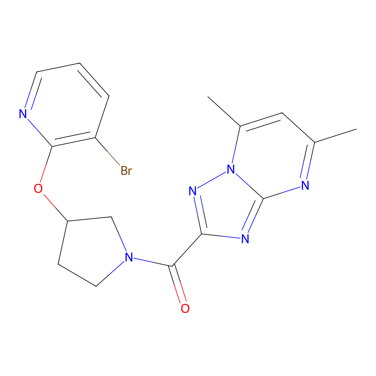 (3-((3-Bromopyridin-2-yl)oxy)pyrrolidin-1-yl)(5,7-dimethyl-[1,2,4]triazolo[1,5-a]pyrimidin-2-yl)methanone molecular structure, CAS 1903442-21-6