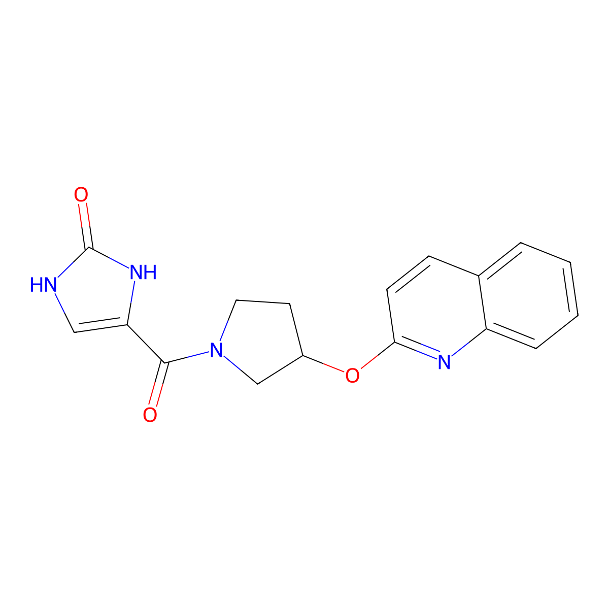 4-(3-(quinolin-2-yloxy)pyrrolidine-1-carbonyl)-1H-imidazol-2(3H)-one molecular structure, CAS 1903447-58-4