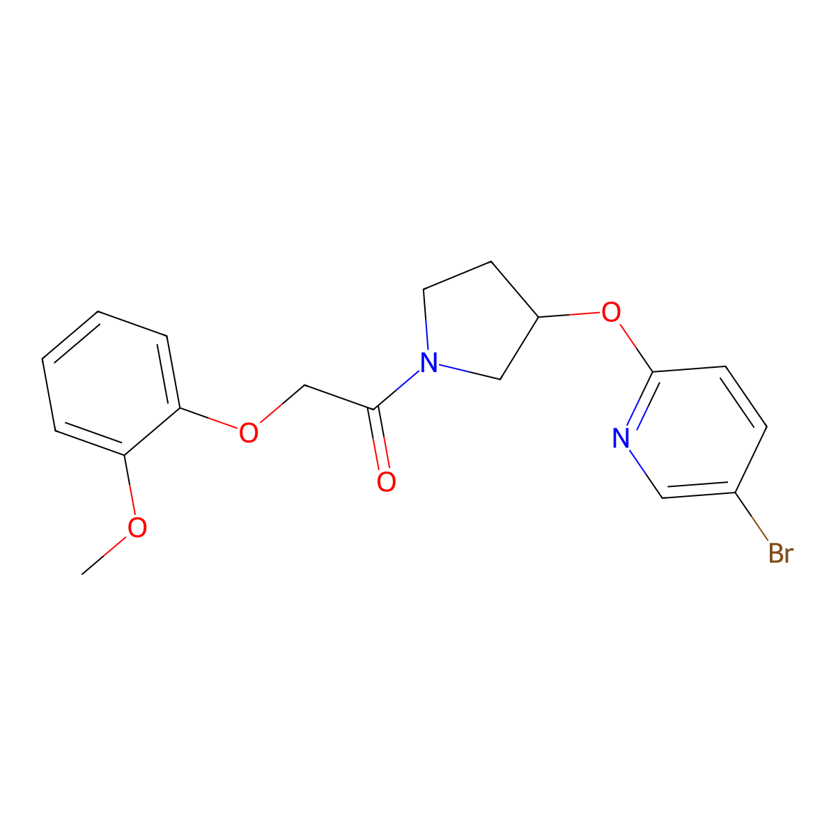 1-(3-((5-Bromopyridin-2-yl)oxy)pyrrolidin-1-yl)-2-(2-methoxyphenoxy)ethanone molecular structure, CAS 1903449-73-9