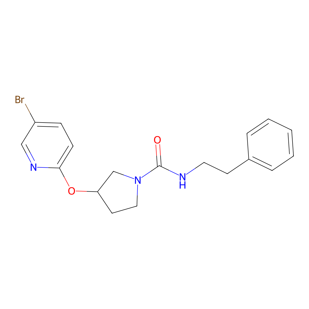 3-((5-bromopyridin-2-yl)oxy)-N-phenethylpyrrolidine-1-carboxamide molecular structure, CAS 1903450-72-5