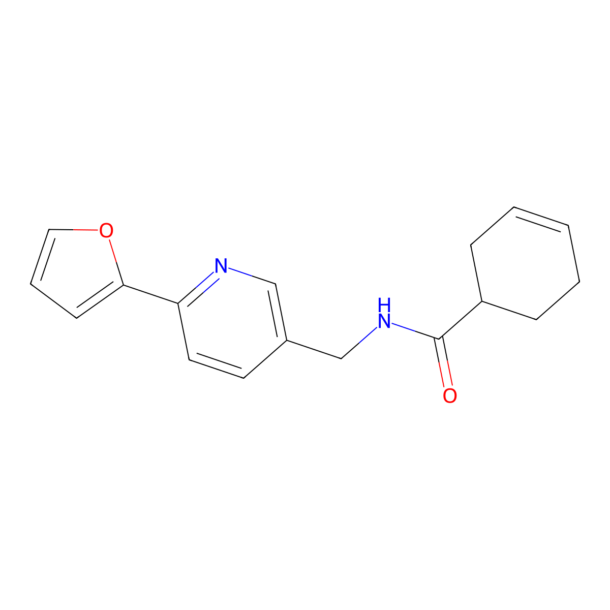 N-((6-(furan-2-yl)pyridin-3-yl)methyl)cyclohex-3-enecarboxamide molecular structure, CAS 1903452-70-9