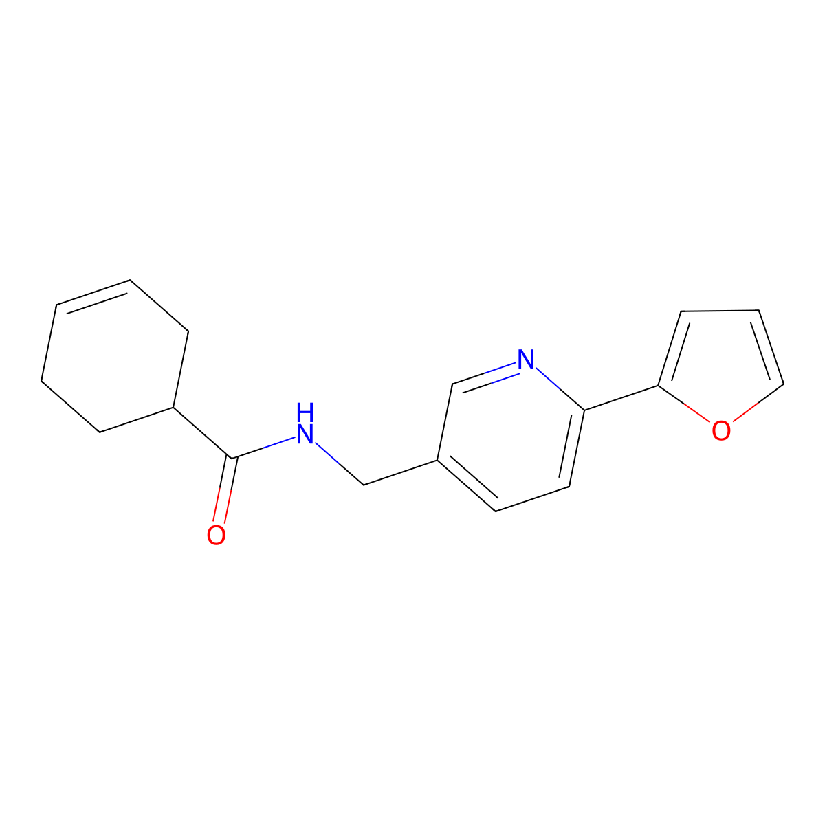 N-((6-(furan-2-yl)pyridin-3-yl)methyl)cyclohex-3-enecarboxamide molecular structure, CAS 1903452-70-9