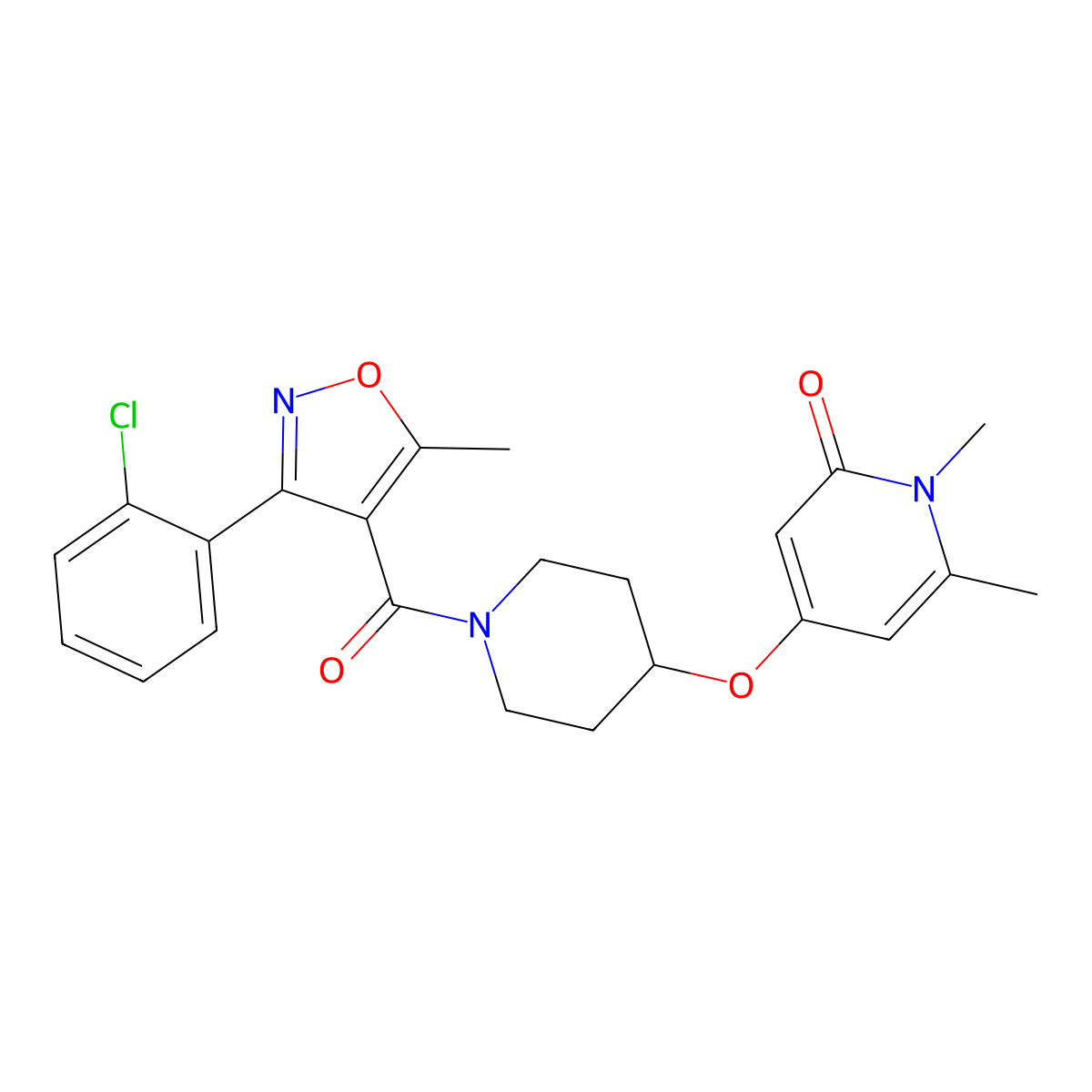 4-((1-(3-(2-chlorophenyl)-5-methylisoxazole-4-carbonyl)piperidin-4-yl)oxy)-1,6-dimethylpyridin-2(1H)-one molecular structure, CAS 1903452-99-2