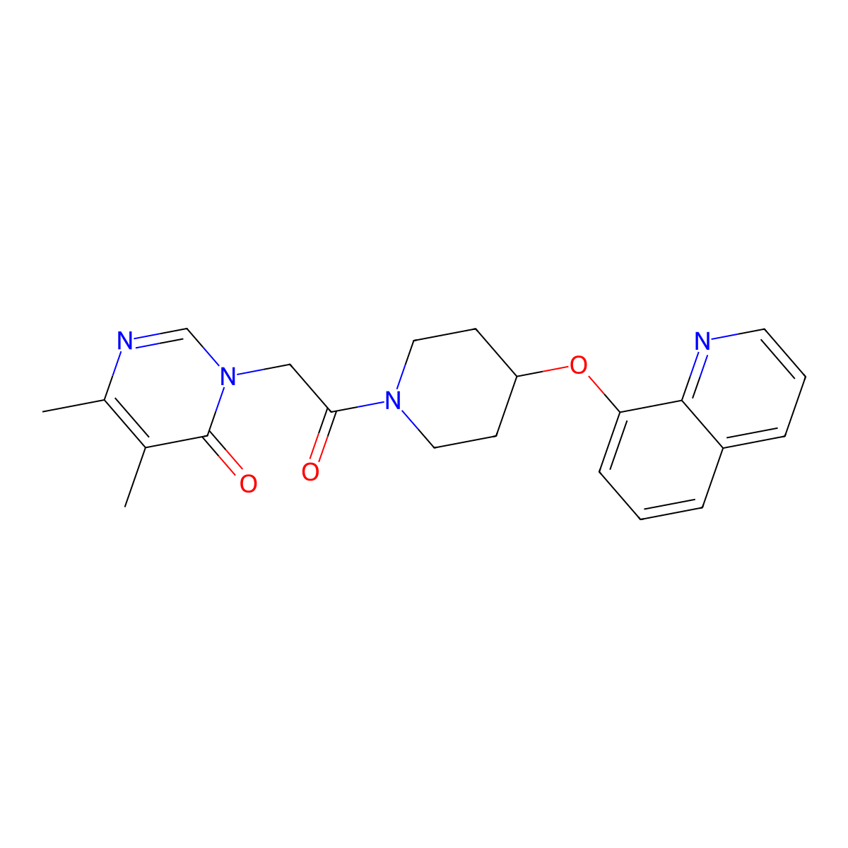 5,6-dimethyl-3-(2-oxo-2-(4-(quinolin-8-yloxy)piperidin-1-yl)ethyl)pyrimidin-4(3H)-one molecular structure, CAS 1903456-35-8
