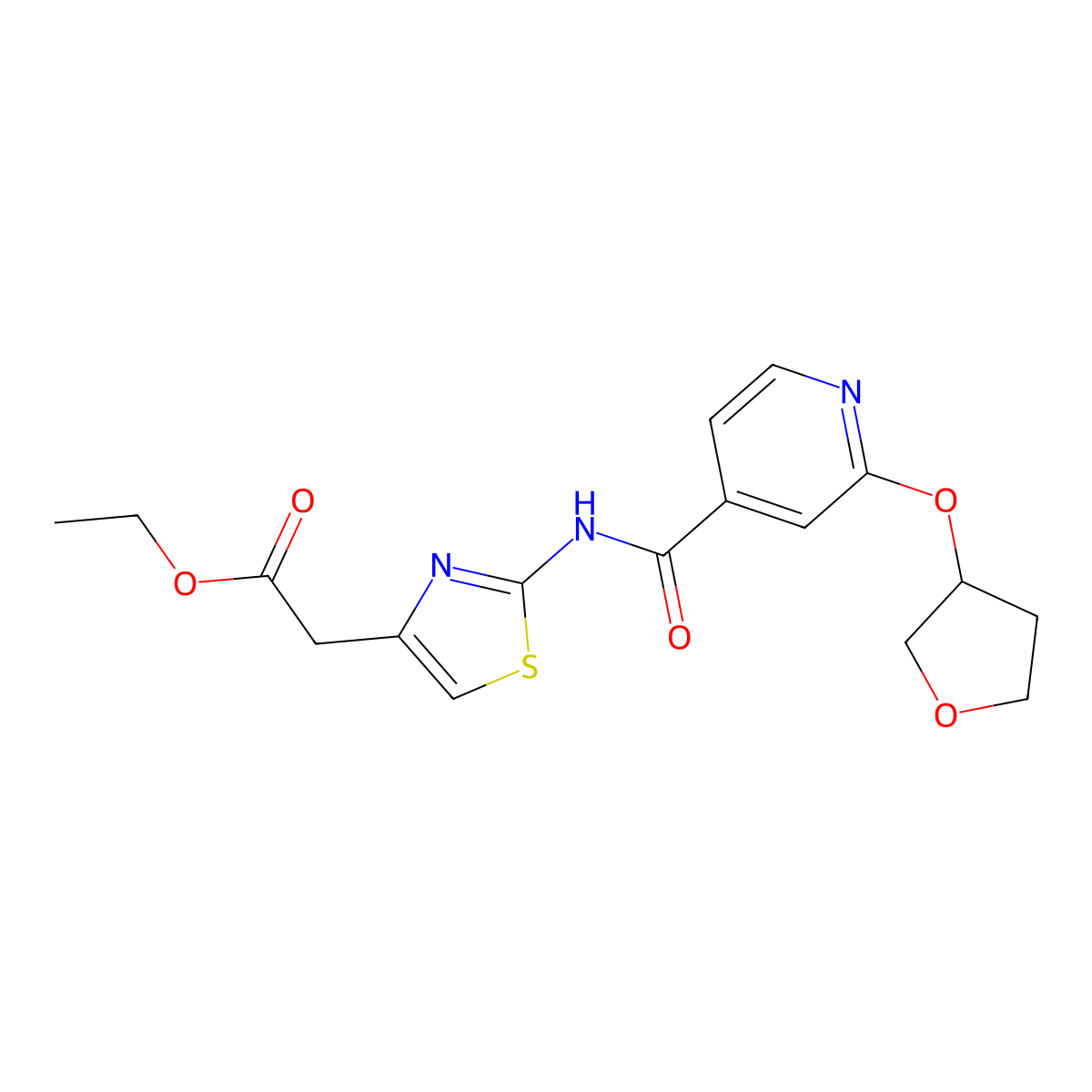 Ethyl 2-(2-(2-((tetrahydrofuran-3-yl)oxy)isonicotinamido)thiazol-4-yl)acetate molecular structure, CAS 1903459-21-1