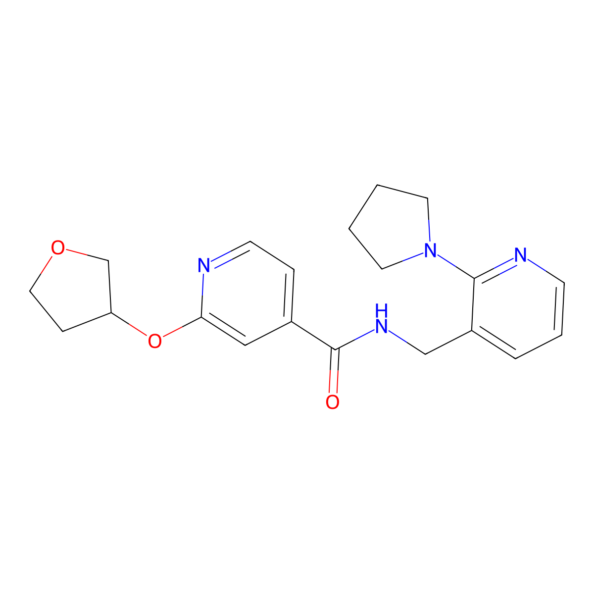 N-((2-(pyrrolidin-1-yl)pyridin-3-yl)methyl)-2-((tetrahydrofuran-3-yl)oxy)isonicotinamide molecular structure, CAS 1903459-79-9