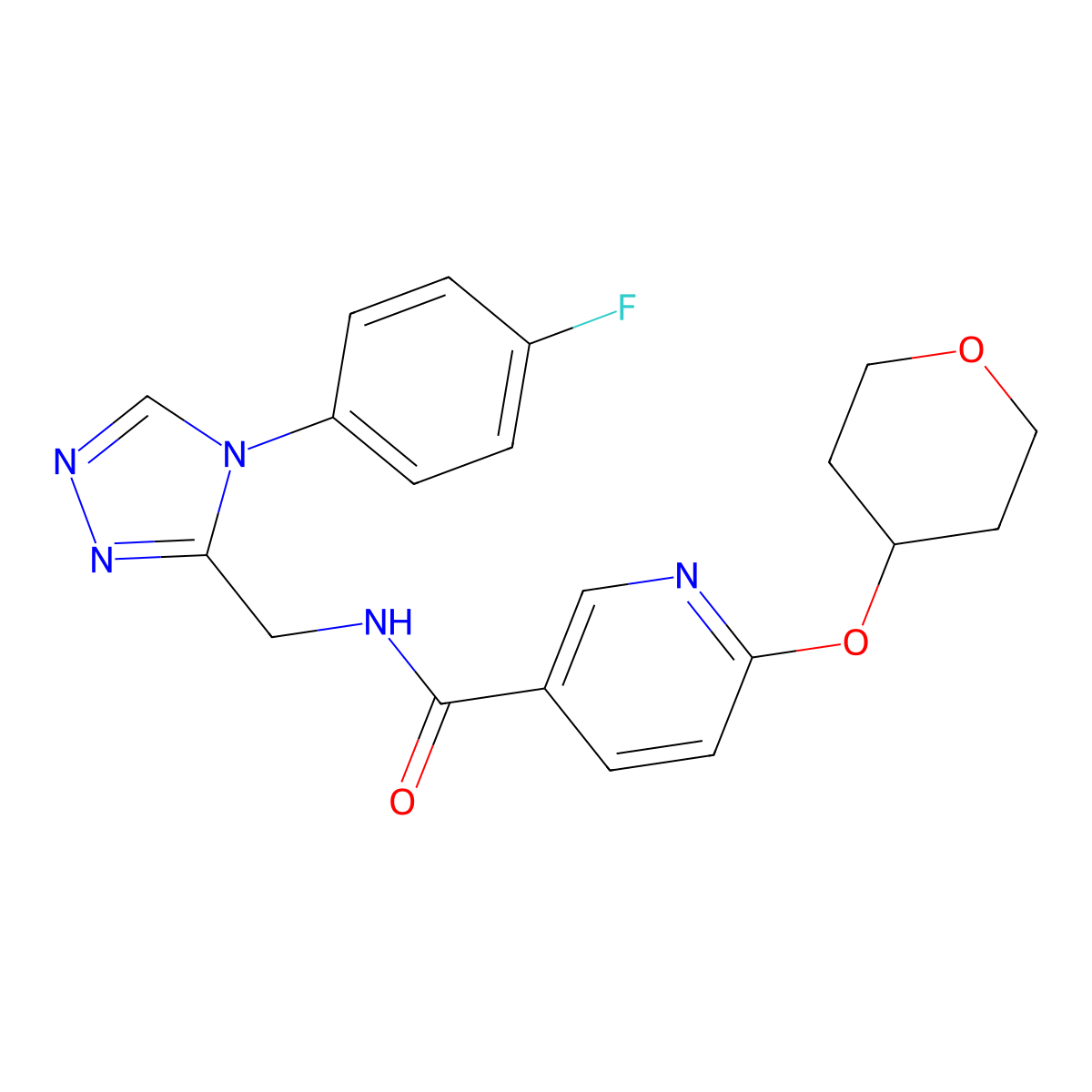 N-((4-(4-fluorophenyl)-4H-1,2,4-triazol-3-yl)methyl)-6-((tetrahydro-2H-pyran-4-yl)oxy)nicotinamide molecular structure, CAS 1903461-79-9