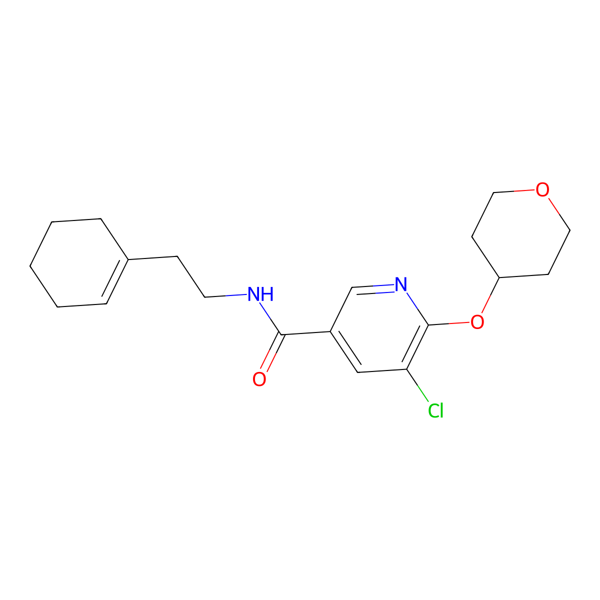 5-chloro-N-(2-(cyclohex-1-en-1-yl)ethyl)-6-((tetrahydro-2H-pyran-4-yl)oxy)nicotinamide molecular structure, CAS 1903462-50-9