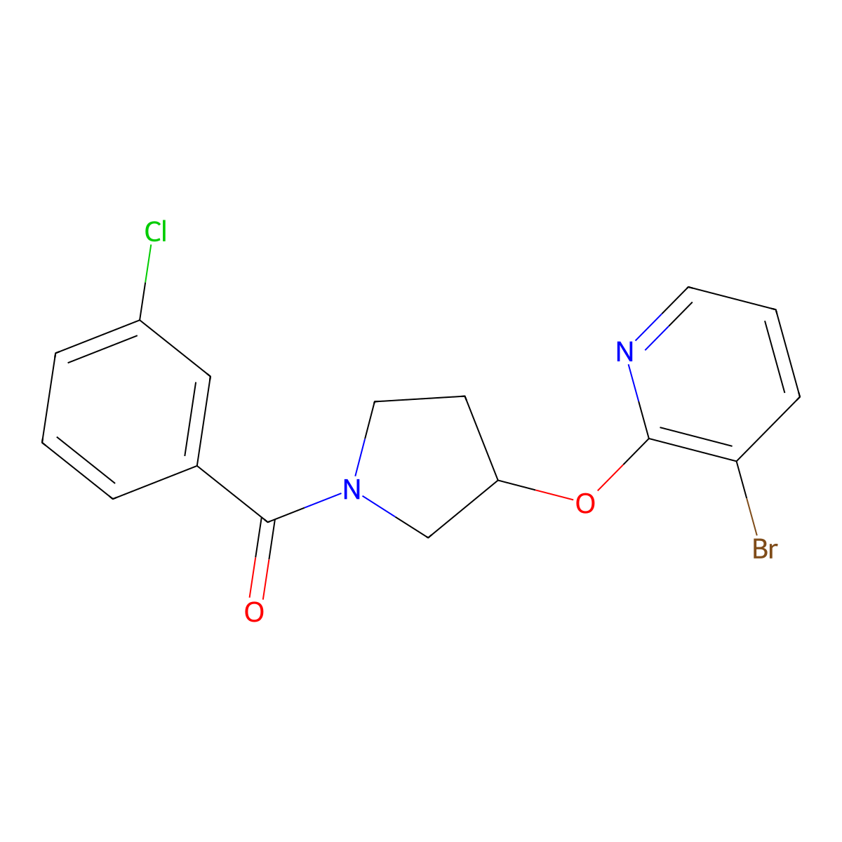 (3-((3-Bromopyridin-2-yl)oxy)pyrrolidin-1-yl)(3-chlorophenyl)methanone molecular structure, CAS 1903464-82-3